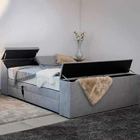 PAARA Boxspringbett Dubai GM | 10.000 Newton Motorleistung | Truhen | Antirutsch-Matten | Royal-WS® Taschenfederkern Matratze mit GELAX® Topper Kern | Made in Germany (140 x 200 cm)