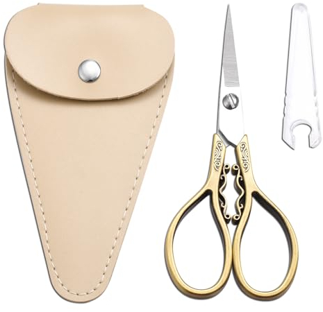 HITOPTY Kleine Präzisions-Detailschere, 10,9 cm, scharfe Spitze, Vintage-Stickschere mit Scheide zum Basteln, Nähen, Kreuzstich, Kunstwerk, Fadenschneiden