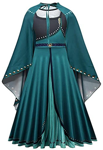 Lito Angels Reine des Neiges Deguisement Robe de Reine Anna avec Cape pour Enfant Filles, Taille 9-10 ans, Vert, Manche Longue (étiquette en tissu 140)