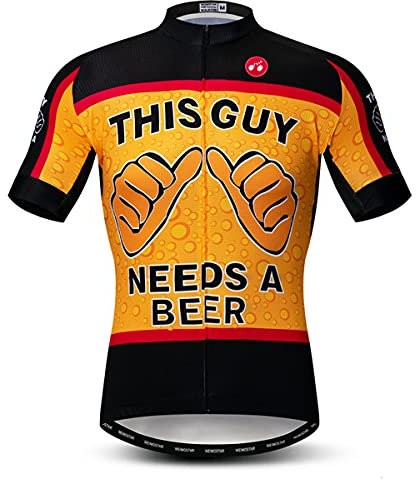 PSPORT Herren Radtrikot Lustiges Fahrradshirt Kurzarm Rennradtrikot Fahrradbekleidung Tops mit 3 Gesäßtaschen, 1, L