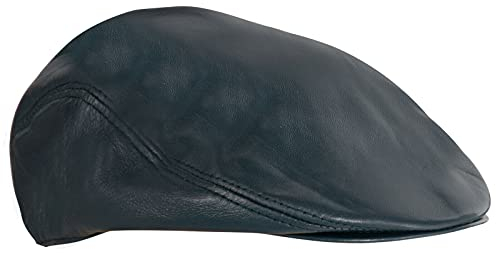 Mens Blue Flat Hat Leather Beret Newsboy Gatsby Golf Cabbie Cap L