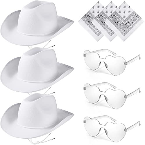 9 Stück Erwachsene Cowboyhut mit Cowboy Bandana & Brille für Western Kostüm Kleid Accessoire für Männer Frauen, Weiss/opulenter Garten, Einheitsgröße
