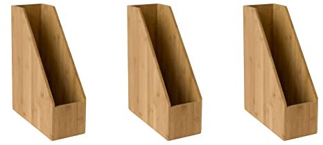 OSCO Natural MOSO Bamboo Magazine File Organisers for Desk, Shelf Filing – Brochure & Document Holder, A4 Compatible – Stylish Eco Office Storage – 3 Pack (32×10×25.5 cm)