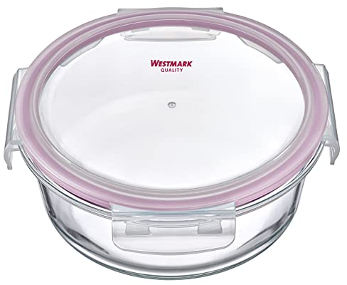 Westmark Tarro de cristal redondo, volumen de llenado: 950 ml, apto para microondas y horno, cristal, silicona/plástico, transparente/rojo, 233422E1
