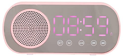 PUSOKEI Radio-réveil Numérique, Haut-Parleur HiFi sans Fil Bluetooth 5.0 avec Double Alarme, Radio FM, Radio Numérique Rechargeable par USB pour Les Voyages Sportifs, Rose