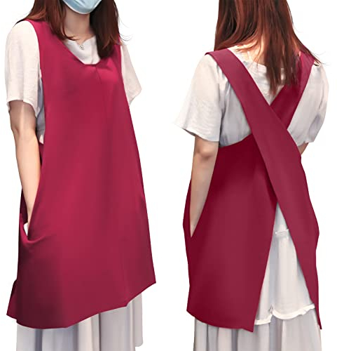 YushengTai Delantal de Estilo Japonés Sin Ataduras Con Tiras Cruzadas y Bolsillos de Algodón para Cocina, Repostería, Jardinería, Pintura, Cafetería