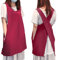 Delantal Cocina Mujer, Algodón Lino Delantales, Color Sólido Estilo Japones Vendaje Cruzado Delantal, Delantal Japones 2 Bolsillos, Ideal para Cocinar y Asar, Jardinería, Relajarse y Más, Rojo Vino, M