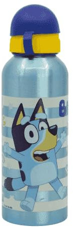 SRV Hub Aluminium Bluey Water Bottle 530ml Leakproof Blue Drink KBT Disney Bottle Running, Swimming, Cycling, Gym, Kids Lightweight, Reusable, BPA free | 21cm