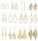 12 Paar Gold Tropfen Ohrringe für Damen Frauen, Verschiedene Haken Ohrhänger Boho Set, Rund/Prisma/Feder/Kette/Wellendrehung einzeln/doppelt linear hohl/Blume/Herz/Blätter/lange/Fransen Ohrringe