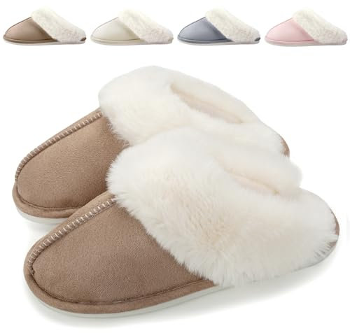 Pantofole Donna Uomo Invernali Peluche Ciabatte Casa Comode Pelose Inverno Scarpe di Cotone Morbida Slippers Winter Interne, Marrone, 38/39 EU