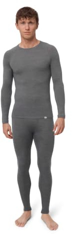 DANISH ENDURANCE Merinowolle Thermo-Unterwäsche Set, Premium Skiunterwäsche, Funktionsunterwäsche, Lange Unterhose & Langarmshirt für Herren, Dunkelgrau, 2XL