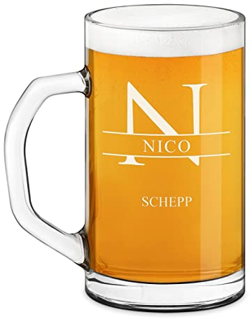 Maverton Bierseidel mit Gravur personalisiert - klassischer Bierkrug 640 ml - Bierglas für Mann - Bierhumpen für Biergenießer - Maßkrug zum Vatertag - zu Weihnachten - Monogramm