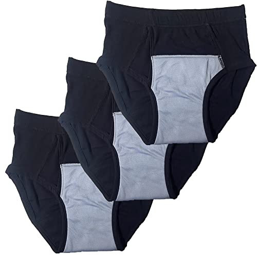 Paquete de 3 calzoncillos de incontinencia para hombre, algodón, absorbencia regular, reutilizables, lavables para incontinencia urinaria (XXL, negro)