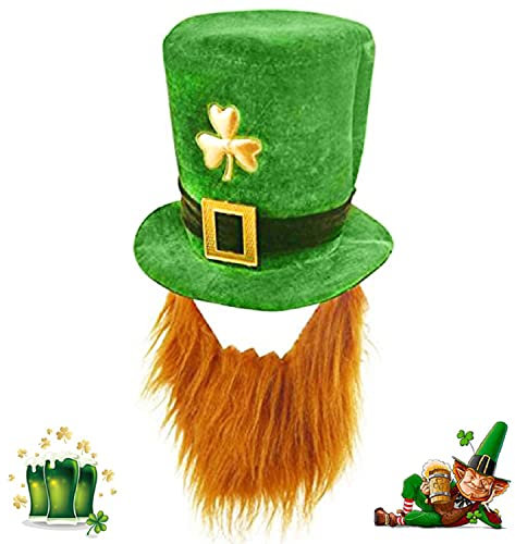 St. Patrick's Day Hut mit Bart, St. Patrick Kostüm, dunkelgrünes Kleeblatt, Samthüte für Party, Kostüm, irisches Festival, Zubehör für Männer und Frauen (Stil 1)