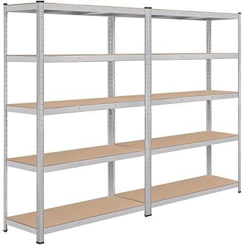 Yaheetech 5-stufiges Lagerregal mit verstellbaren Regalböden x2,120 cm L × 45 cm B × 180 cm H fürs Lager/Garage/Arbeitszimmer/Küche/Laden