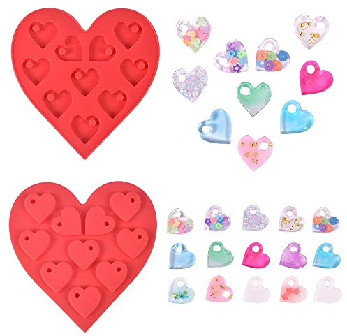 Nifocc 10 Hohlraum Herzform Silikonform Herz Schlüsselanhänger Silikonform Liebe Herz Kuchenform Schmuck Gussform für DIY Basteln