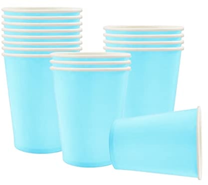 YAAVAAW 16P Baby Blue Party Paper Cups,9oz Paper Cups Cold/Hot Drinking Cups Tea Coffee Cups Solid Color Party Cups for Kids Adult Birthday,Picnics,Wedding,Baby Shower,Blue Frozen Party Supplies