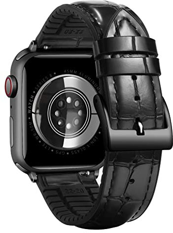 BINLUN Compatible with Apple Watch Strap 49mm 46mm 45mm 44mm 42mm Alligator Pattern Leather Band Silicone Hybrid Replacement Strap Compatible with iWatch Ultra SE SE2 Series 10/9/8/7/6/5/4/3/2/1,Black