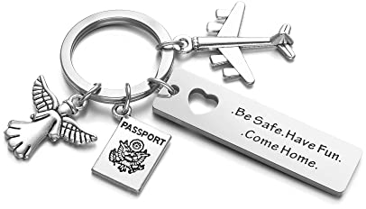 PiercingJak Schutzengel Schlüsselanhänger mit Gravur Be Safe Have Fun Come Home Flugzeug Anhänger Liebe Freundschaft Reise Urlaub Geschenk für Partner Paar Familie BFF Flugreisen