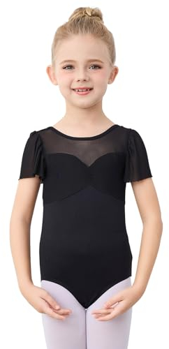 boruizhen Ballettkleidung Mädchen Turnanzug Kinder Gymnastikanzug Puffärmel Ballett Trikot für Mädchen für 8-10 Jahre Schwarz