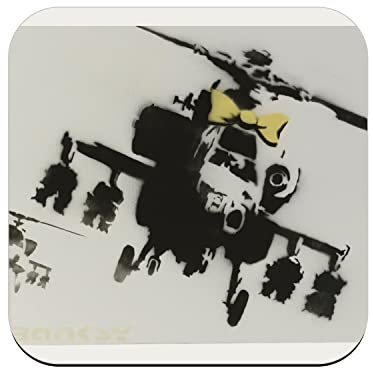 Banksy Pretty Copter Untersetzer aus Kork, Helikopter, Combat Street Art Graffiti, 6 Stück (95 x 95 mm)