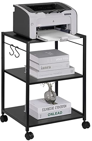 VEVOR Druckertisch Druckerständer 3-stöckiger Druckerwagen mit Rollen, Rollbar Aktenvernichterständer, 42 x 35 x60 cm, für Büro, Fax, Kopierer, Scanner, Zuhause, Organizer Lagerregal Schwarz
