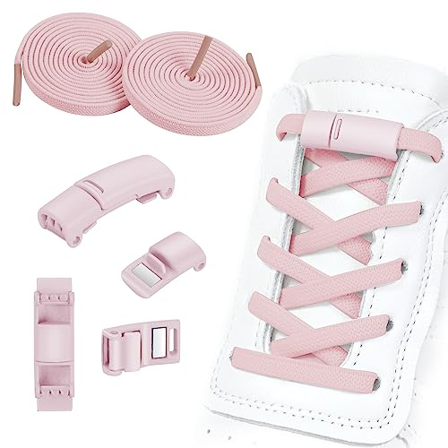 OSDUE 2 Paar Elastische Schnürsenkel, Schnürsenkel Ohne Binden, Schleifenlose Schuhbänder Schnürsenkel mit Metallkapsel, Gummi Schuhband Schnellschnürsystem für Kinderschuhe,Sportschuhe(Rosa)