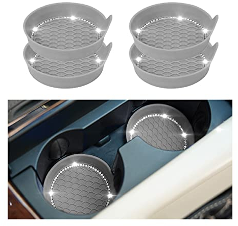 CGEAMDY Car Cup Holder Coaster, Universal Auto Cup Holder Insert, Anti-Slip Cat Coaster, Rhinestone automotive Accessories, Glitter Car Coasters Bling Car Cup Mats for Cars, Trucks(Gray)