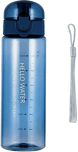 Lizbin Water Bottle Sports Water Bottle, Reusable Clear Water Bottle, Plastic Water Bottles with Carrying Strap, Leak-Proof Flip Top Drink Bottles for Travel Gym (26oz, Blue)