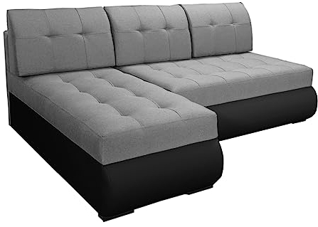 BROMARKT Ecksofa GRILIA L-Form Schlafsofa Wohnlandschaft Links/Rechts Couch, Bettkasten,Schlaffunktion,viele Farbvarianten (Links, Rino 88 - Grau + Madrit 9100, h80 x t141 x b200 cm)