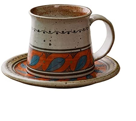 Tasses Tasse à café en céramique grossière Vintage faite à la main de 170ML tasse en céramique exquise haut de gamme ensemble de tasse et de soucoupe à café infusé à la main Tasse à café ( Color : Bru
