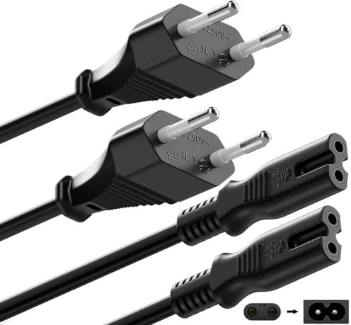 2 metri di cavo di alimentazione IEC 320 C7, cavo di alimentazione a 2 pin con spina europea Figura 8 per TV Samsung LG TCL Sony, PS3, PS4, monitor PC, computer, stampanti【confezione da 2】