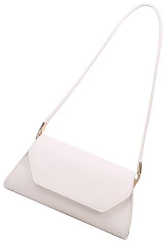 VALICLUD Damen Schultertasche aus Pu Leder, Weiße Längliche Form für Alltag