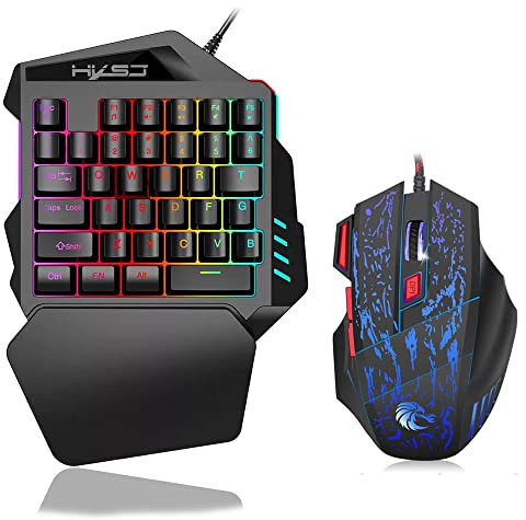 Sunydog Gaming-Tastatur, 35 Tasten, LED-Hintergrundbeleuchtung + kabelgebundenes Gaming-Maus mit Atemlicht 5500 DPI Combo für Tastatur und Maus mit 7 Tasten J50