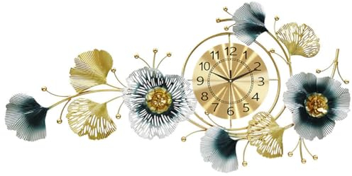 Große Wanduhr, Moderne Wanduhren, Eisen Wandskulpturen Gold Wandbilder, Kreatives Metall-Ginkgo-Blatt-Design, Leise, Nicht Tickende Dekoration, Uhren Für Wohnzimmer, Schlafzimmer, Zuha(Color:105*55cm)