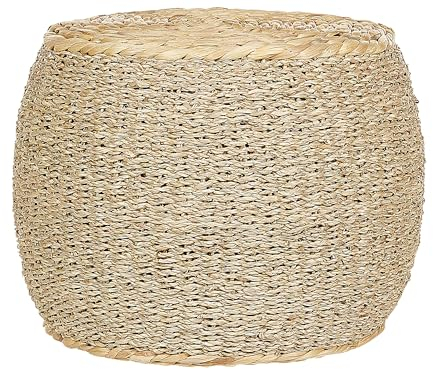 Beliani Pouf Seegras/Wasserhyazinthe natürlich rund ⌀ 40 cm geflochten Boho Haiphong