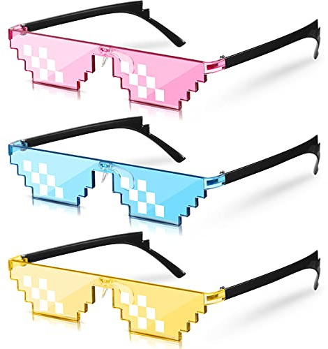 Fiada 3 Paare Pixel Mosaik Brille Unisex Sonnenbrille UV Schutz Spieler Sonnenbrille Coole Brille für Männer Frauen Kinder Foto Requisiten (Bunt, Eleganter Stil)