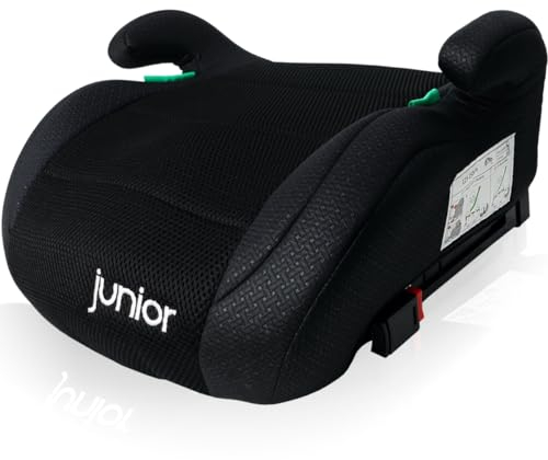 Sitzerhöhung mit ISOFIX Befestigungssystem i-Size Norm Kinder Auto Sitz 125 – 150 cm Körpergröße ECE R129 (SCHWARZ)