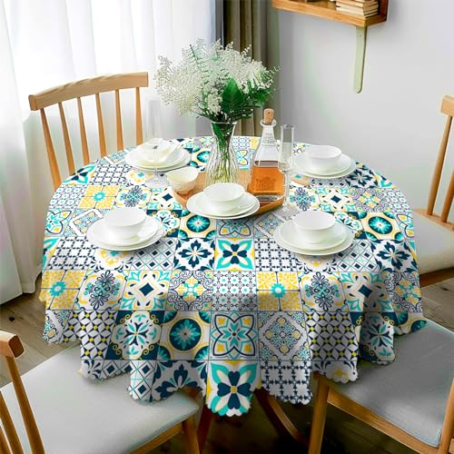 JhcsDy Boho Tischdecke Rund 150CM Abwaschbar Outdoor-Tischdecken Gartentischdecken Table Cloth für Küche, Esstisch, Couchtisch, Parteien, Abendessen