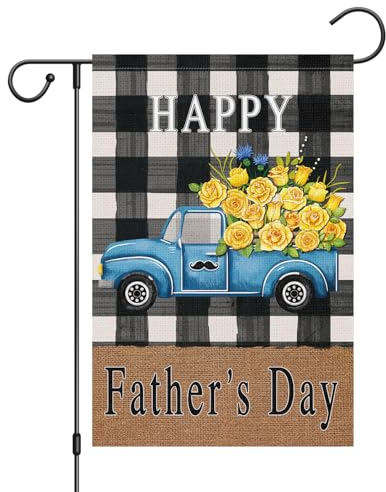 Louise Maelys Gartenflagge Happy Father's Day, 30,5 x 45,7 cm, doppelseitig, Jute, Rose, LKW, Gartenflaggen, Banner, vertikal, für Papa, Opa, Vatertag, Outdoor, Heimdekoration (nur Flagge)
