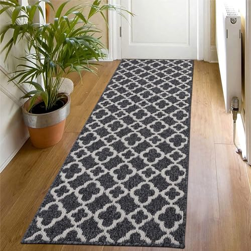 SHACOS Teppich Läufer Flur 60x180 cm, rutschfest, Flurläufer Modern, Teppichläufer Flur, Küchenteppich Waschbar, Teppich Läufer für Küche, Flur, Eingang, Schwarz