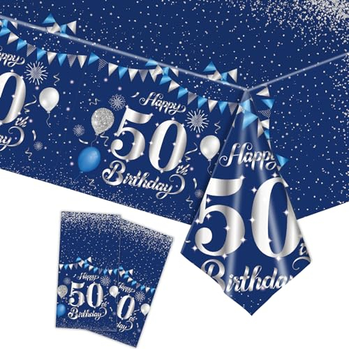 Tischdecke 50.Geburtstag Männer Frauen,2Stück Papiertischdecke Rolle Marineblau Silber Einmal Tischdecke Party Tischdecken 50.Geburtstag Deko Tischtücher für Erwachsene 50.Geburtstags Tischdekoration