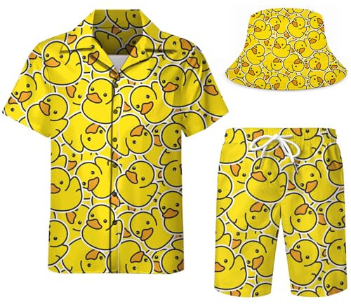 Spanoous Hawaii-Hemden und Shorts für Herren, lustige Hawaii-Hemden für Herren, Strand-Outfit-Sets mit Eimerhüten, Farbe: 21, XX-Large