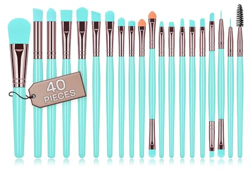 Pinceaux maquillages professionnel 40 pieces poils synthétiques de qualité pinceau anti cerne pinceaux maquillages yeux pinceau poudre pinceau maquillage (Bleu)