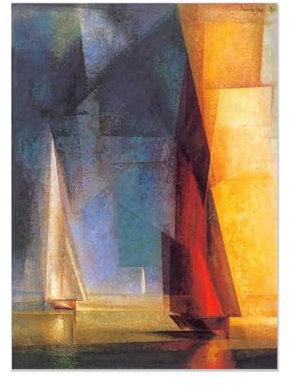 RXNHGJDS Rahmenlos lyonel feininger druck auf leinwand,Stiller Tag am Meer III,Abstrakter Expressionismus Leinwand Wandkunst Bild Kunstdruck,Wandbild für Wohnzimmer100x70cm(39x28in)