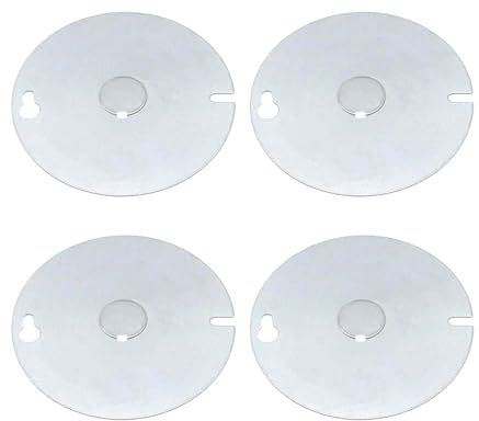 4 Packs Round Electrical Box Cover with 1/2 Inch Knockout, 4 Inch Metal Junction Box Covers, Flat Outlet Box Cover for 4 inch Octagonal Box and Round Box