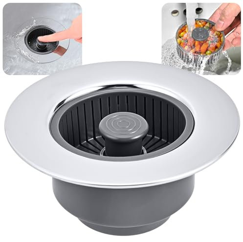 Dachiy Tappo Lavandino Cucina, Pop Up Con Filtro Scarico Universale 3-In-1 Lavandino Per Lo Scarico, In Acciaio Inox, Facile Installazione Per Buco Del Lavello Da 75-90 mm