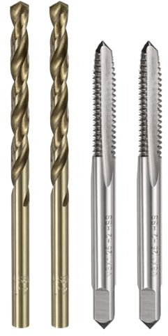 sourcing map Metric Tap & Drill Bit Set, 2pcs M6 x 1.25 Straight Flute Thread Taps and 2pcs 4.7mm Twist Drill Bits Roasted Yellow, Screw Tapping Threading Tools
