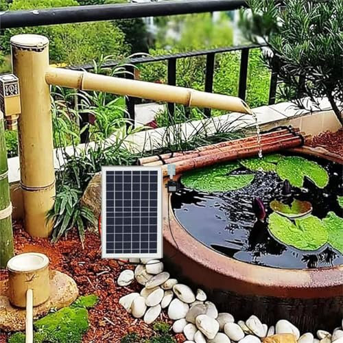SEVOLY Décor de Fontaine Solaire en Bambou, kit de Fontaine d'eau de Jardin Zen, Fontaine d'eau en Bambou Feng Shui avec Pompe, Bec verseur de Jardin Japonais extérieur