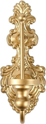 Cast Iron Wall Hanging Sconce, Wall Mounted Candle Sconces Holders, Metal Wall Pillar Candle Holder, Home Candle Display Holder with Vintage Simple Style, for Bedroom Dining Room Living Room,Gold
